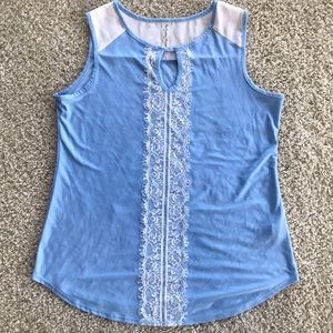 Blue Lace Keyhole Blouse